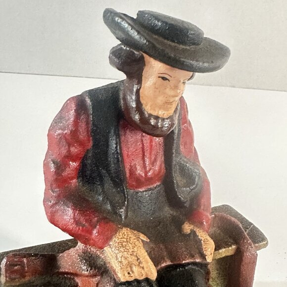 VTG Cast Iron Bookends/Door Stop Amish Man Woman Pennsylvania Dutch Wilton Stamp - Picture 2 of 11